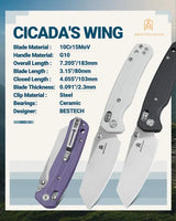 Bestech Knives Cicada Wing B Lock White BMK06L Elite EDC Companion With Satin 10Cr15CoMoV Blade by Bestech Knives