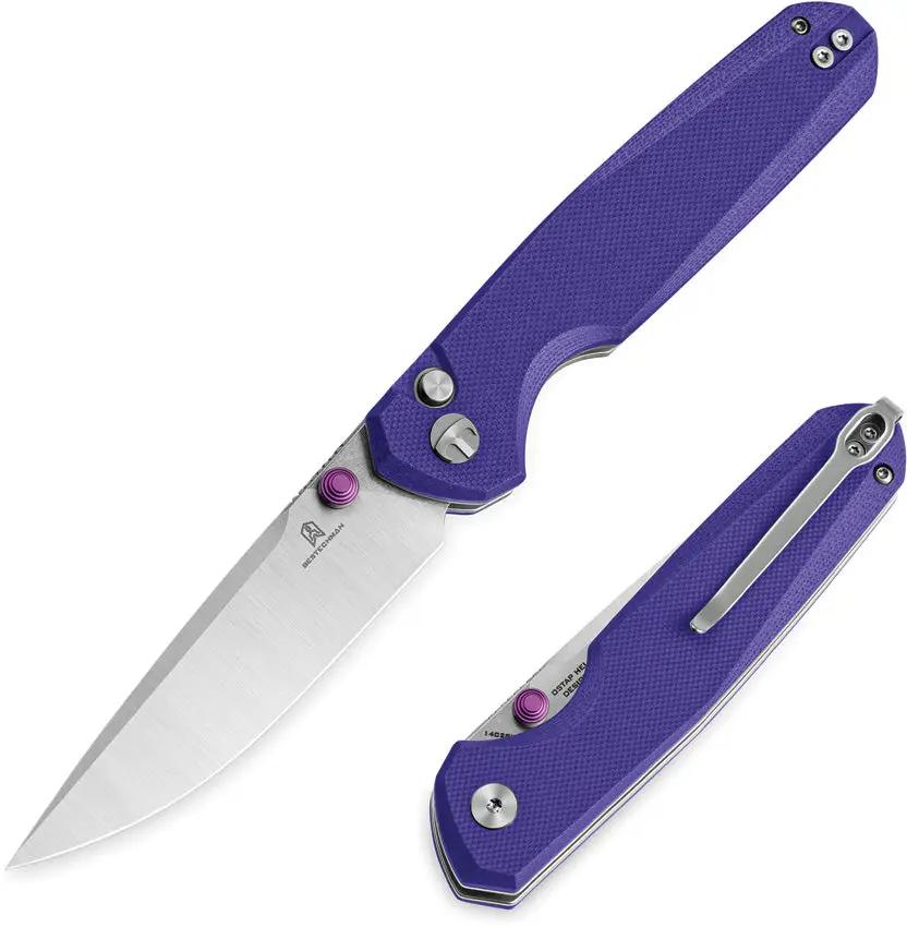 Bestech Knives Bestechman Velix Button Lock Folding Knife BMK07C Vibrant Purple G10 Handle 14C28N For EDC Enthusiasts by Bestech Knives