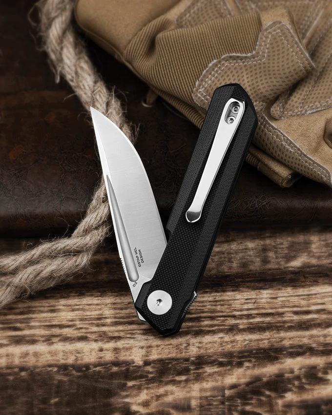 Bestechman Mini Dundee BMK08A EDC Knife With 3 Inch D2 Blade Stonewash Satin Finish Black G10 Handle Slip Joint by Bestech Knives
