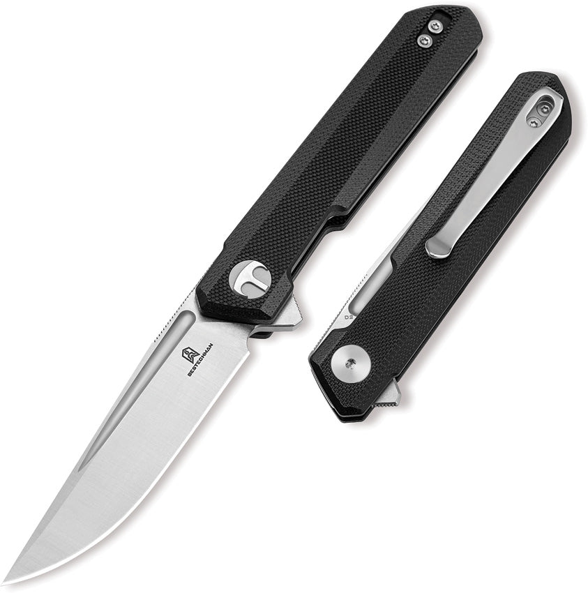 Bestechman Mini Dundee BMK08A EDC Knife With 3 Inch D2 Blade Stonewash Satin Finish Black G10 Handle Slip Joint by Bestech Knives