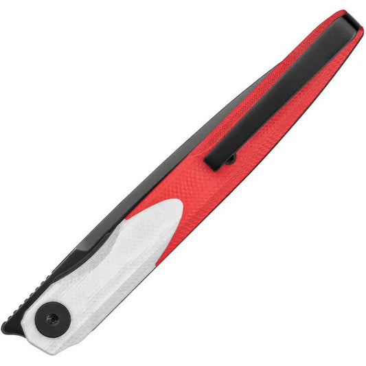 Bestechman Lanza Linerlock EDC Knife By Bestech Knives 3.5in 14C28N Blade Black Stonewash Red White G10 Extended Tang by Bestech Knives