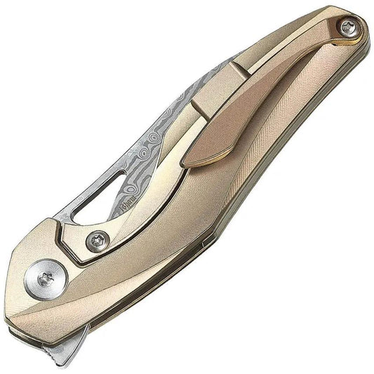 Bestech Reticulan Framelock Knife Damascus Drop Point Blade Gold Titanium Handle For Knife Enthusiasts by Bestech Knives