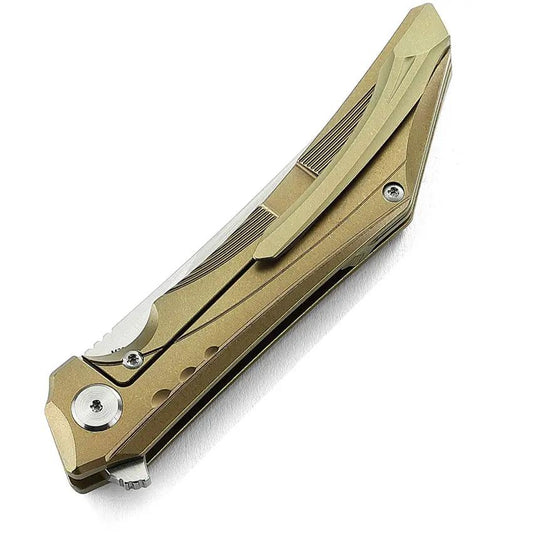 Bestech Knives Kamoza Framelock BT1911C Gold Titanium Handle M390 Satin Blade For EDC Enthusiasts by Bestech Knives