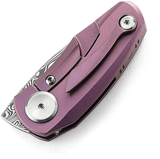 Bestech Knives Tulip Framelock Damasteel Knife With Purple Titanium Handle For EDC Enthusiasts And Extended Tang by Bestech Knives