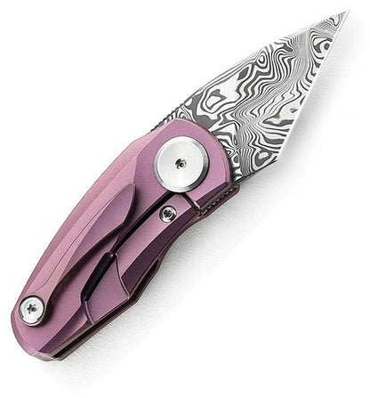 Bestech Knives Tulip Framelock Damasteel Knife With Purple Titanium Handle For EDC Enthusiasts And Extended Tang by Bestech Knives