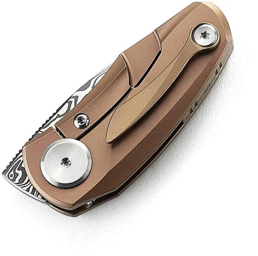 Bestech Knives Tulip Damasteel Framelock Pink Knife for EDC Enthusiasts with Damasteel Blade and Pink Titanium Handle by Bestech Knives