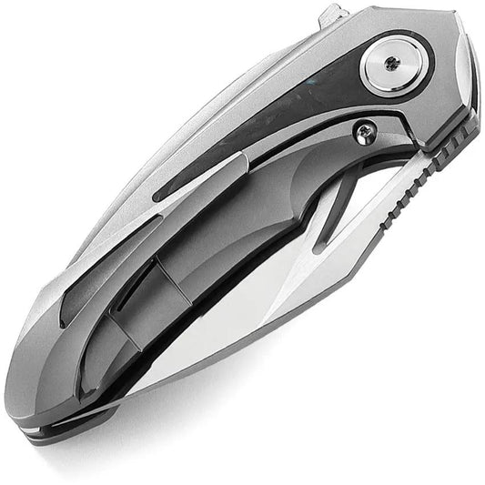 Bestech Knives Nuke Framelock EDC Knife BT2107A Satin M390 Blade Gray Titanium Handle With Premium Carbon Fiber Inlay by Bestech Knives