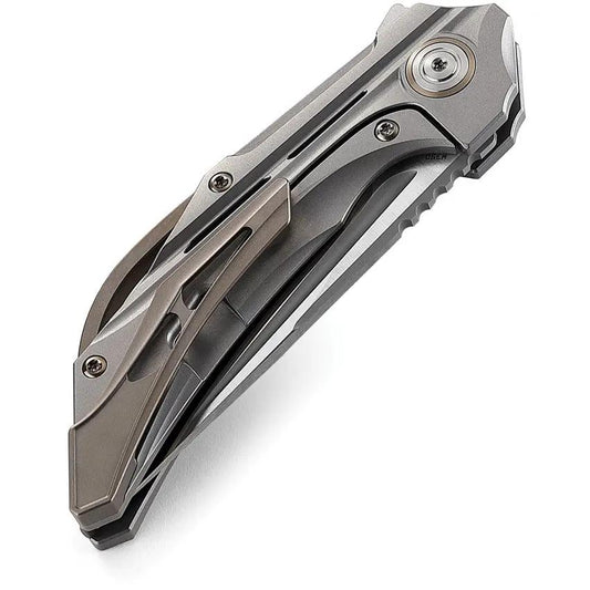 Bestech Vigil Framelock Knife Gray Titanium Handle M390 Satin Blade 3.25 Inch Extended Tang EDC by Bestech Knives
