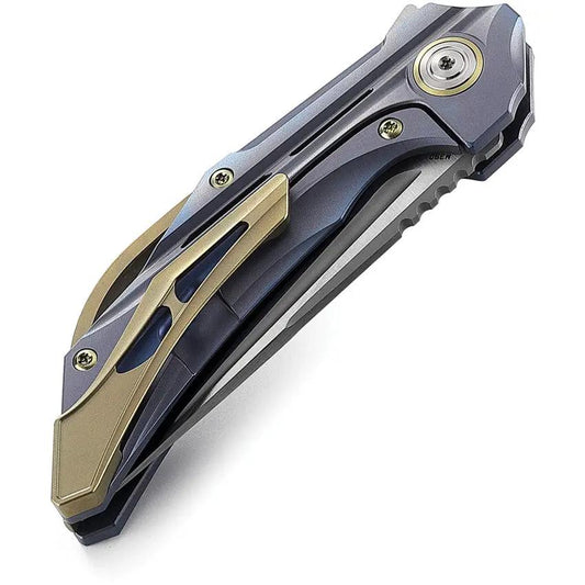 Bestech Vigil Framelock Knife With M390 Blade Blue Anodized Titanium Handle Extended Tang EDC Carry by Bestech Knives