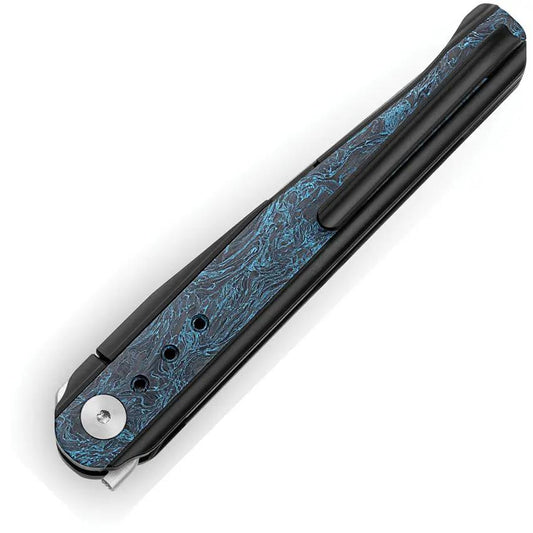 Bestech Spear Phisher Framelock BT2405C M390 Satin Blade Black Titanium With Blue Marble Carbon Fiber Inlay EDC Knife by Bestech Knives