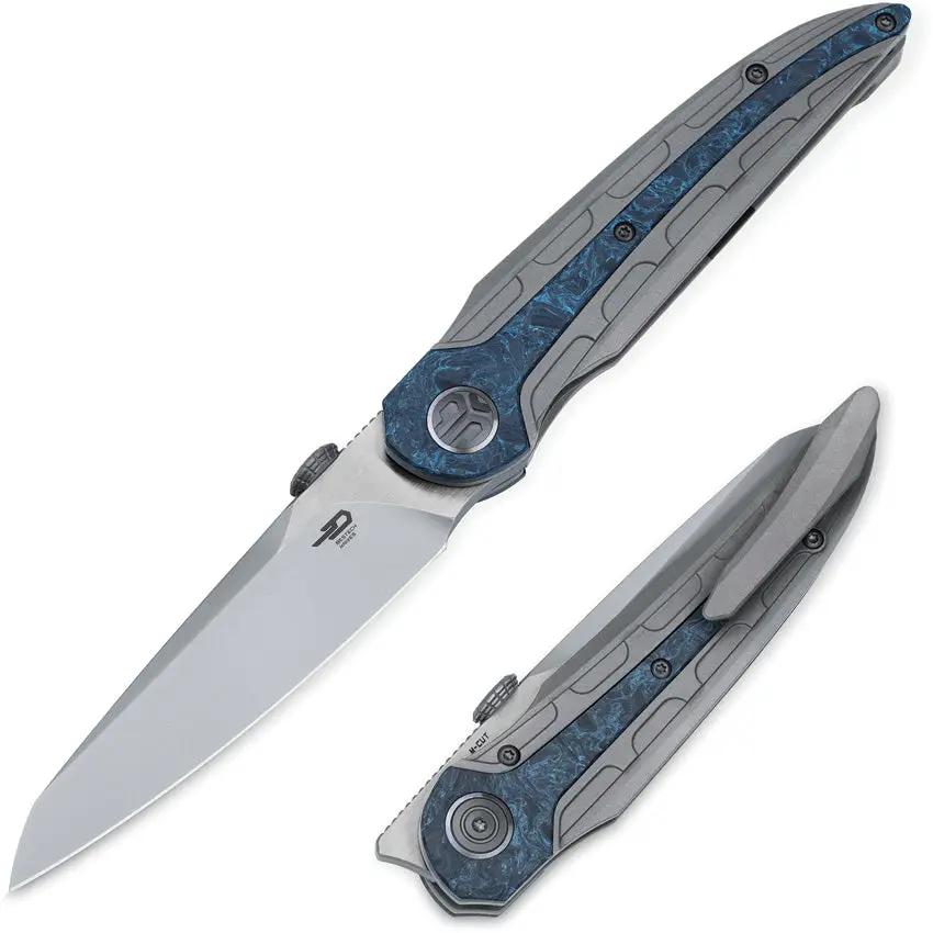 Bestech Knives Prydwen Framelock MCut Bead Blast Titanium Handle With Blue Marble Carbon Fiber Inlay EDC by Bestech Knives