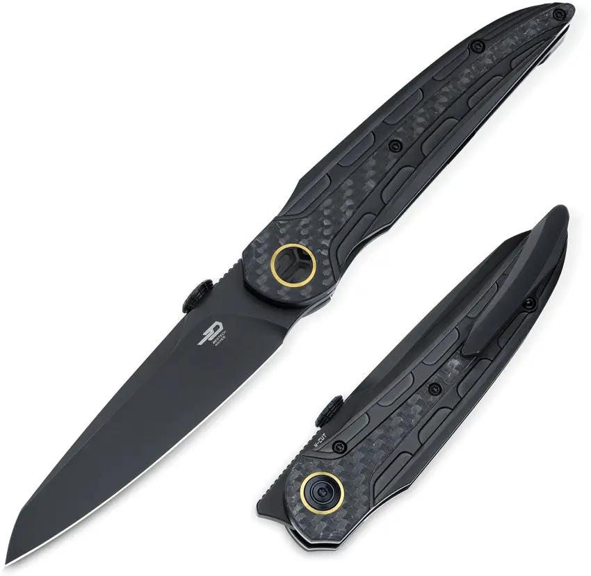 Bestech Prydwen Framelock M-Cut Ti EDC Knife with Black Stonewash Blade and Carbon Fiber Inlay by Bestech Knives