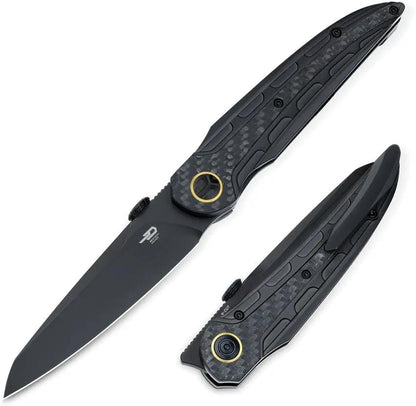 Bestech Prydwen Framelock M-Cut Ti EDC Knife with Black Stonewash Blade and Carbon Fiber Inlay by Bestech Knives