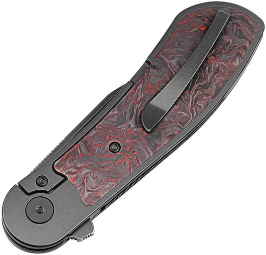 Bestech Vestige Framelock Knife M-Cut Ti BT2411C Red Marble Carbon Fiber Inlay Extended Tang EDC Ready by Bestech Knives
