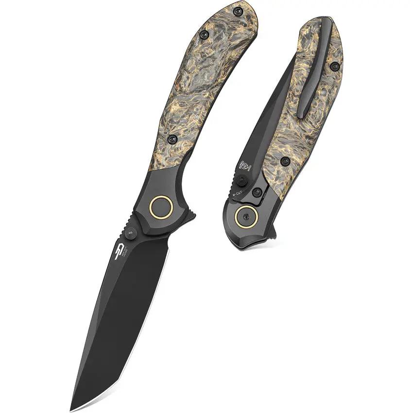 Bestech Knives Constellation Framelock M Cut Knife Titanium Handle Dark Matter Gold Carbon Fiber Inlay PVD Blade EDC by Bestech Knives