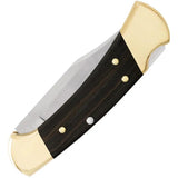 Buck Auto Lockback Knife 112 Ebony Wood Handle Satin 420HC Clip Point Blade Leather Belt Sheath Included EDC by Buck