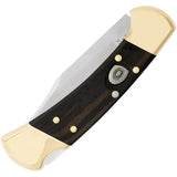 Buck Auto Lockback Knife 112 Ebony Wood Handle Satin 420HC Clip Point Blade Leather Belt Sheath Included EDC by Buck