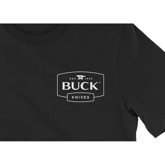 Buck Logo T Shirt Large For Men Regular Fit Cotton Midweight Black Tee With Back Logo by Buck