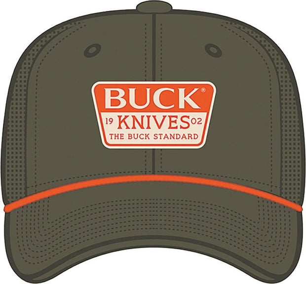 Buck Embroidered Patch Hat OD Green Mesh Back Snap Closure for Outdoor Enthusiasts by Buck