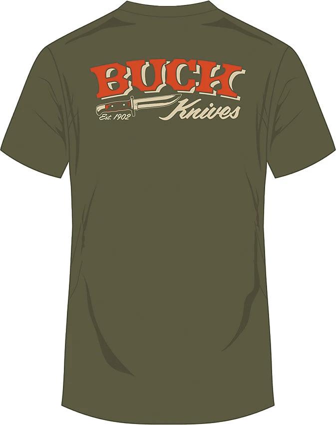 Buck Western T Shirt Large Military Green With Front Left And Back Buck Logo Mens Western Wear by Buck