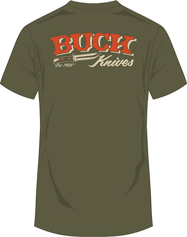 Buck Western T Shirt Military Green XL With Front And Back Logo For Cowboys Bulk Packed by Buck