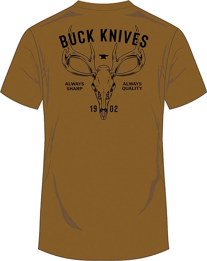 Buck Skull Graphic T Shirt 2XL Coyote Brown Back And Front Left Logo For Hunters by Buck