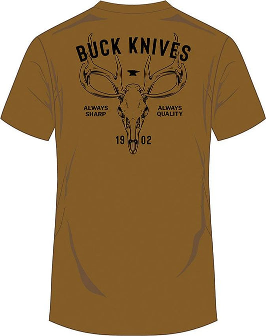 Buck Skull Graphic T Shirt 2XL Coyote Brown Back And Front Left Logo For Hunters by Buck