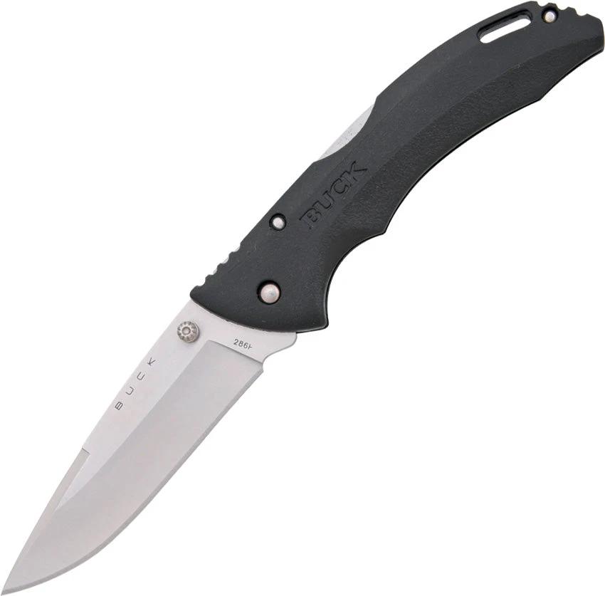 Buck Bantam BHW Lockback Knife 5 1/8 Inch Closed Stainless Blade Dual Thumb Studs Black TP Handles Lanyard EDC by Buck