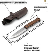 BeaverCraft Breeze Bushcraft Fixed Blade Knife BSH6 For Outdoor Enthusiasts Full Tang Satin Scandi Blade Walnut Handle by BEAVERCRAFT