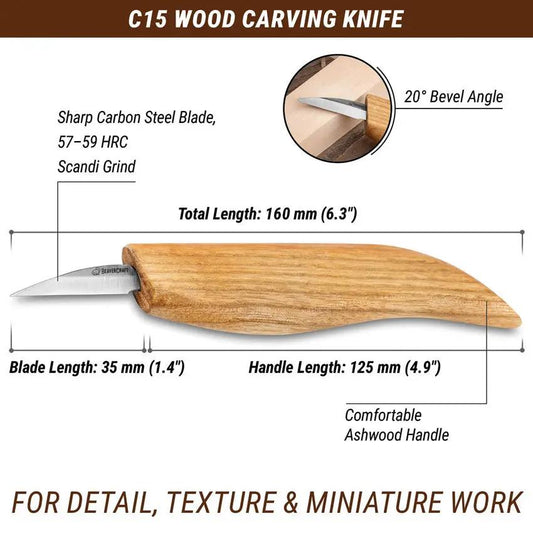 BeaverCraft Detail Wood Carving Knife C15 For Woodworkers Precision 20 Degree Bevel Carbon Steel Blade Ash Handle by BEAVERCRAFT