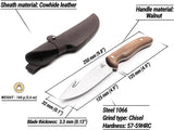 BeaverCraft Guthook GTK1 Fixed Blade Knife for Hunters, 5In Satin 1066 Carbon Steel Blade, Walnut Full Tang Belt Sheath by BEAVERCRAFT