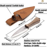 BeaverCraft Premium Dagger Neck Knife NCK1 Outdoor EDC Knife With 5.88 In Overall 2.88 In Blade Walnut Handle by BEAVERCRAFT