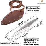 BeaverCraft Neck Knife NCK2 One Piece 2.88in Satin Saber Ground Blade 1.4116 Stainless Lanyard Hole Leather Neck Sheath For EDC by BEAVERCRAFT