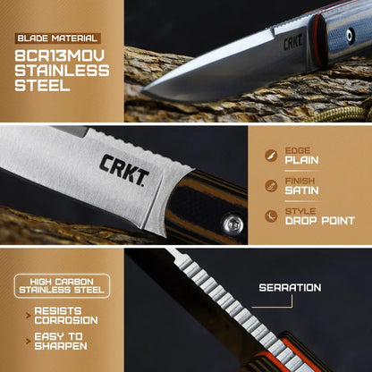 CRKT Biwa Fixed Blade Knife Rugged 3In Satin 8Cr13MoV Blade Full Tang G10 Outdoors EDC by CRKT