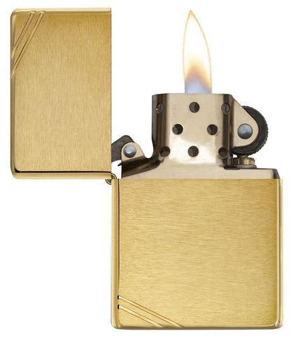 Brushed Brass Vintage Zippo Lighter with Slashes – Classic Design, Reliable Performance