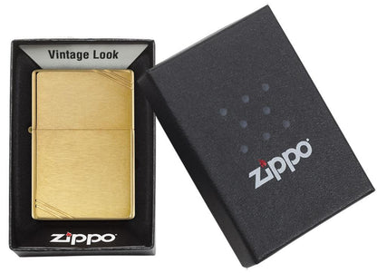 Brushed Brass Vintage Zippo Lighter with Slashes – Classic Design, Reliable Performance