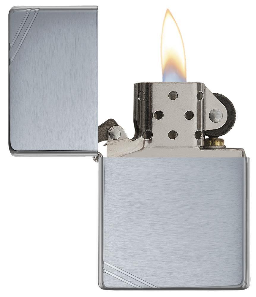 Brushed Chrome Vintage Zippo Lighter with Slashes