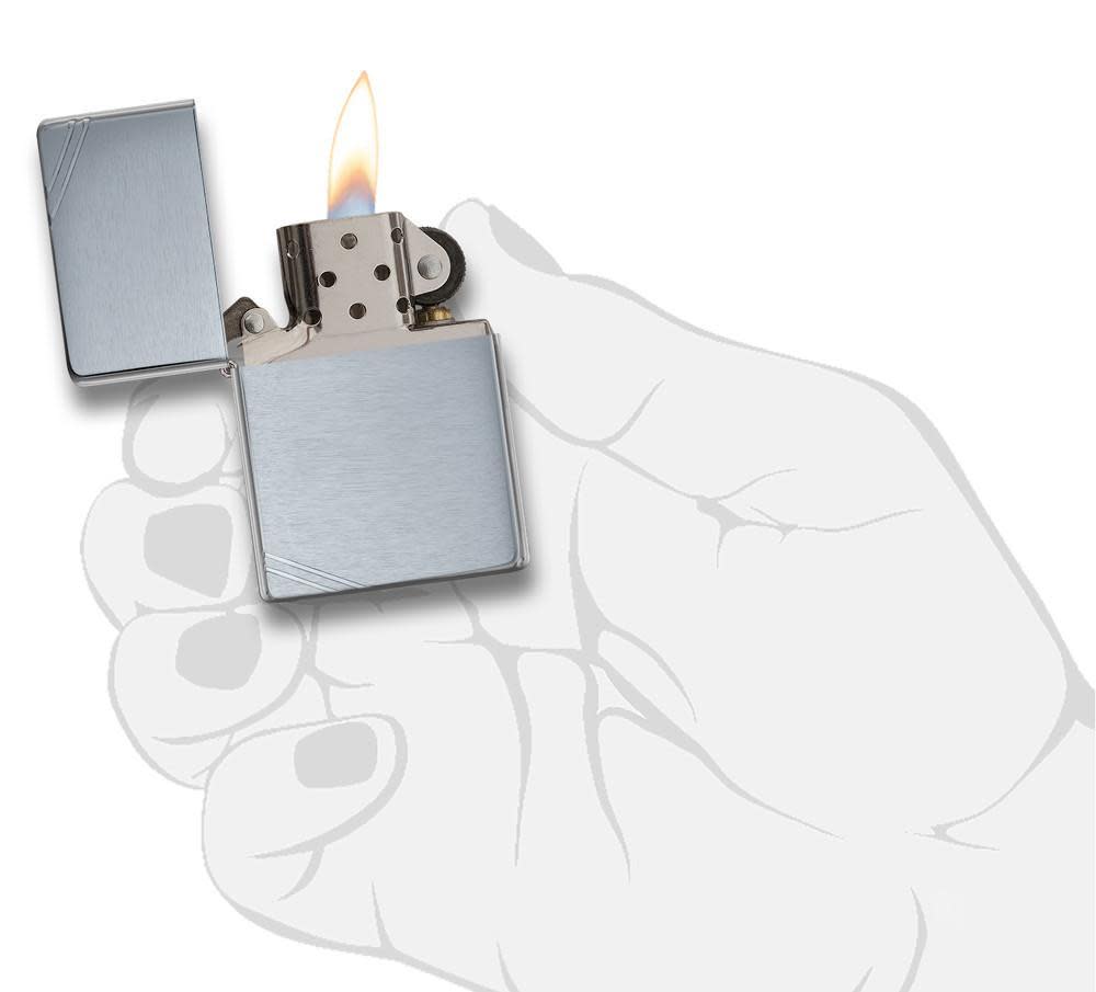 Brushed Chrome Vintage Zippo Lighter with Slashes