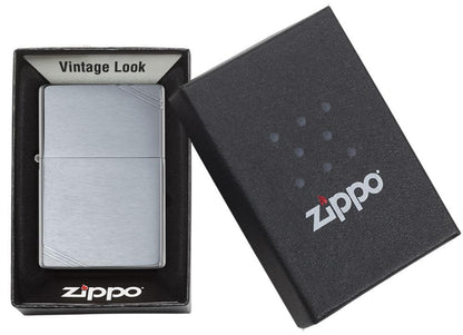 Brushed Chrome Vintage Zippo Lighter with Slashes