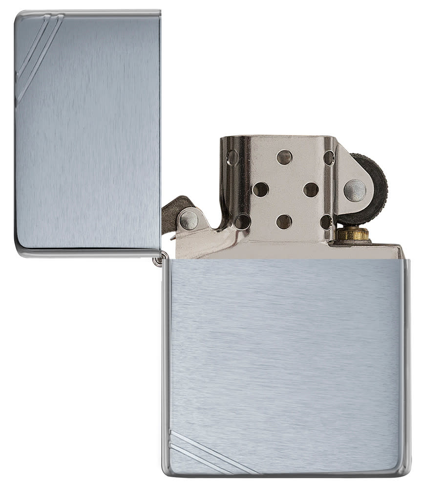 Brushed Chrome Vintage Zippo Lighter with Slashes