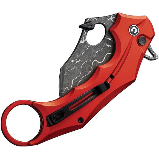 Civivi Incisor II Linerlock Damascus Karambit Knife Red Aluminum Handle With Finger Ring For EDC Enthusiasts by Civivi