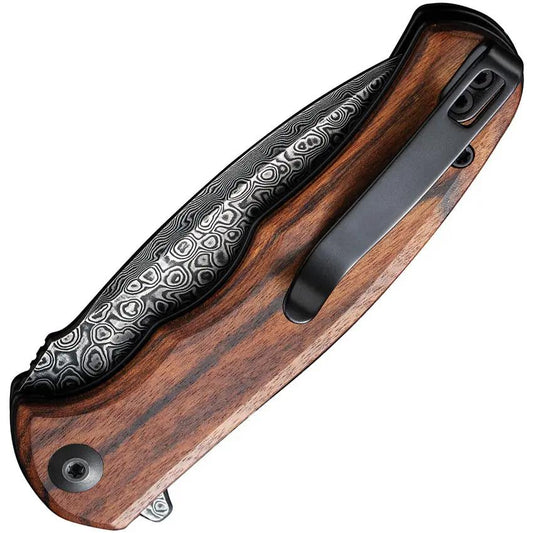 Civivi Praxis Mini Liner Lock Knife Damascus Blade Wood Handle with Pocket Clip and Case for EDC Enthusiasts by Civivi