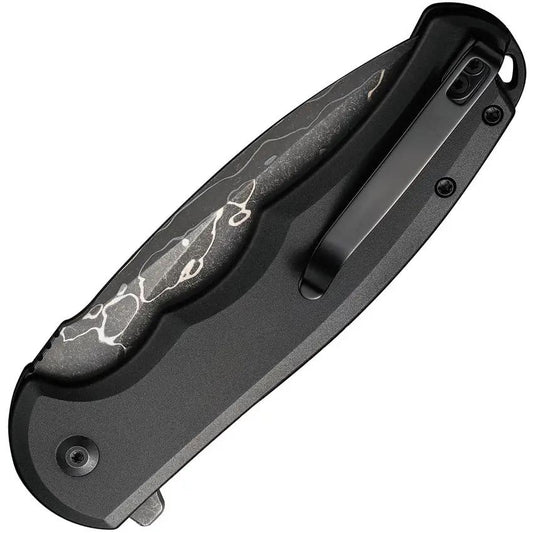 Civivi Praxis Button Lock Damascus EDC Knife With Black Aluminum Handle And Pocket Clip by Civivi
