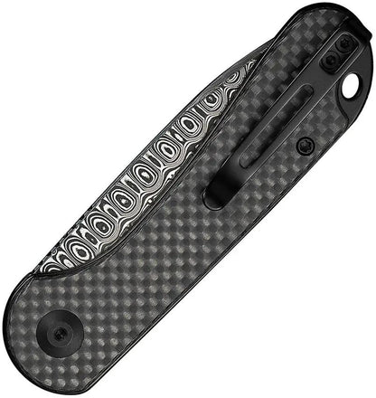 Civivi Elementum Slip Joint Damascus Drop Point Knife for EDC Enthusiasts Premium Carbon Fiber Handle by Civivi