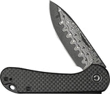 Civivi Elementum Slip Joint Damascus Drop Point Knife for EDC Enthusiasts Premium Carbon Fiber Handle by Civivi
