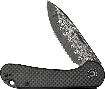 Civivi Elementum Slip Joint Damascus Drop Point Knife for EDC Enthusiasts Premium Carbon Fiber Handle by Civivi