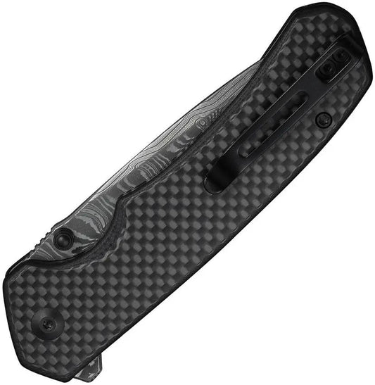 Civivi Brazen Button Lock Damascus Knife For EDC Enthusiasts With Black G10 And Carbon Fiber Onlay by Civivi