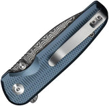 Civivi Mini Shakan Button Lock Knife With Premium Damascus Drop Point Blade And Blue Aluminum Handle For EDC by Civivi