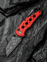 Civivi Pragma Button Lock Knife Damascus Wharncliffe 2.25in Blade Red Aluminum Handle EDC by Civivi