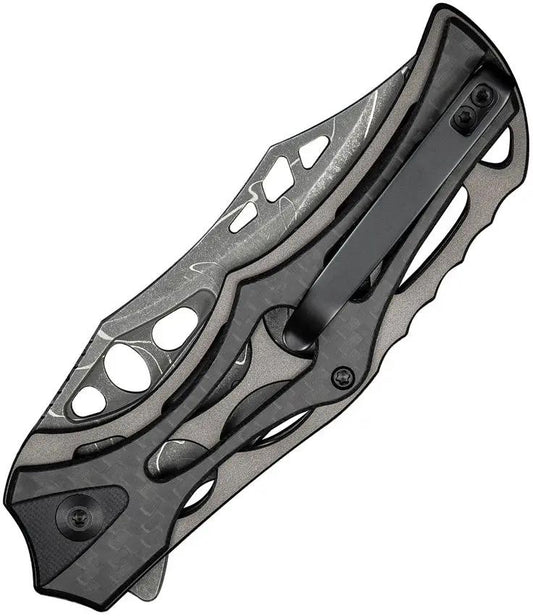 Civivi Biophase Button Lock Damascus Clip Point Knife For EDC Enthusiasts With Premium Carbon Fiber Overlay by Civivi